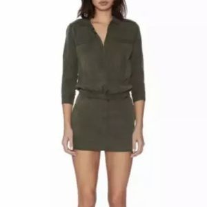 ETIENNE MARCEL - Chambray Mini Shirt Dress Military Green size S Celebrity
